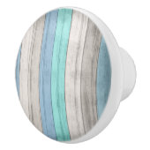ブルーとティール（緑がかった色）航海のビーチウッドストライプズ セラミックノブ (右)