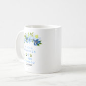 ブルーとネイビーの花と葉っぱのウェディング コーヒーマグカップ (正面左)