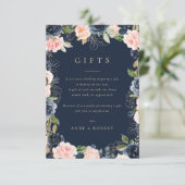ブルーとバラ色の花柄のウェディングギフトカード 招待状 (スタンド正面)