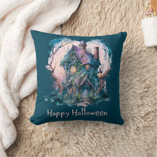 ブルーとパープルのお化け屋敷 Blue Happy Halloween クッション