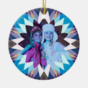 ブルーとパープルのカスタムクリスマススターフォトギフトツリー セラミックオーナメント