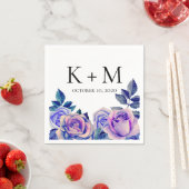 ブルーとパープルのバラの水彩画。結婚式の花 スタンダードカクテルナプキン (インサイチュ)