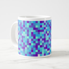 ブルーとパープルのピクセルパターンマグ ジャンボコーヒーマグカップ