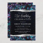 ブルーとパープルの人魚の続編21st誕生日 招待状 (正面/裏面)