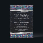 ブルーとパープルの人魚の続編21st誕生日 招待状<br><div class="desc">青エレガントと紫のマーメイドはかりで測シークイン涙のエッジデザイン暗い青の《写真》ぼけ味背景に銀色の要素を</div>