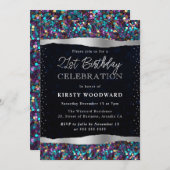 ブルーとパープルの人魚の続編21st誕生日 招待状 (正面/裏面)