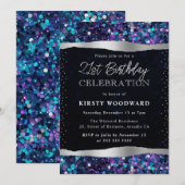 ブルーとパープルの人魚の続編21st誕生日 招待状 (正面/裏面)