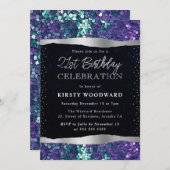 ブルーとパープルの人魚の続編21st誕生日 招待状 (正面/裏面)
