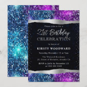 ブルーとパープルの人魚の続編21st誕生日 招待状 (正面/裏面)