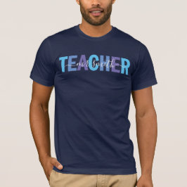 ブルーとパープルの男性用教師スクリプト名 Tシャツ