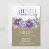 ブルーとパープルの芍薬の結婚10周年記念 招待状 (正面)