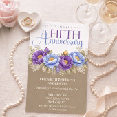 ブルーとパープルの芍薬の5周年記念結婚式 招待状