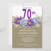 ブルーとパープルの芍薬の70歳の誕生日 招待状 (正面)
