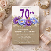 ブルーとパープルの芍薬の70歳の誕生日 招待状