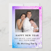 ブルーとパープルの雪景色の家族　新年のご挨拶カード シーズンカード (正面)