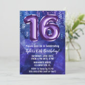 ブルーとパープルの16歳の誕生日 招待状 (スタンド正面)
