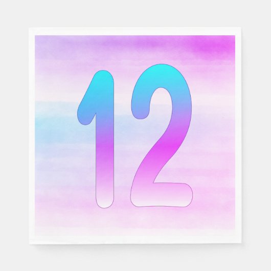 ブルーとパープル12誕生日紙ナプキン スタンダードランチョンナプキン (正面)