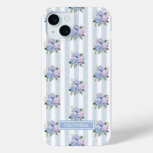 ブルーとピンクのアジサイのモノグラム Case-Mate iPhoneケース (裏面)