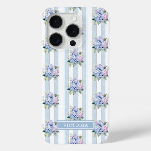 ブルーとピンクのアジサイのモノグラム Case-Mate iPhoneケース (裏面)