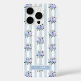 ブルーとピンクのアジサイのモノグラム iPhone 16 PROケース