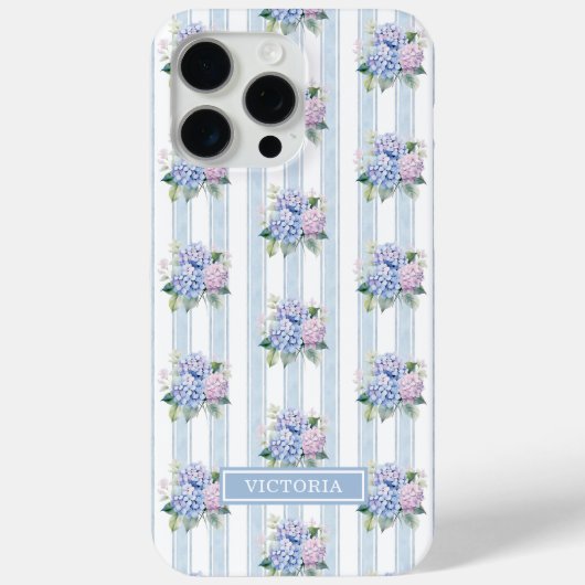 ブルーとピンクのアジサイのモノグラム Case-Mate iPhoneケース (裏面)