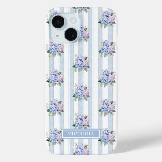 ブルーとピンクのアジサイのモノグラム Case-Mate iPhoneケース (裏面)