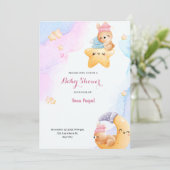 ブルーとピンクのイラストウォーターカラーグラデーション モッド 招待状 (スタンド正面)