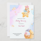 ブルーとピンクのイラストウォーターカラーグラデーション モード 招待状 (正面)