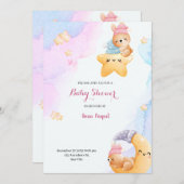 ブルーとピンクのイラスト水彩グラデーション モード 招待状 (正面/裏面)