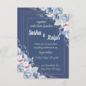 ブルーとピンクのエレガントな花の結婚式招待状 招待状 (正面/裏面)