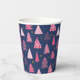 ブルーとピンクのクリスマスツリーパターン 紙コップ