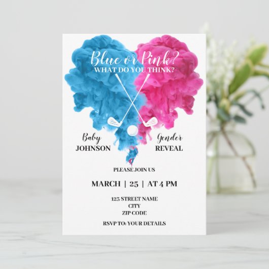 ブルーとピンクのゴルフジェンダーが招待を明らかにする 招待状 (スタンド正面)