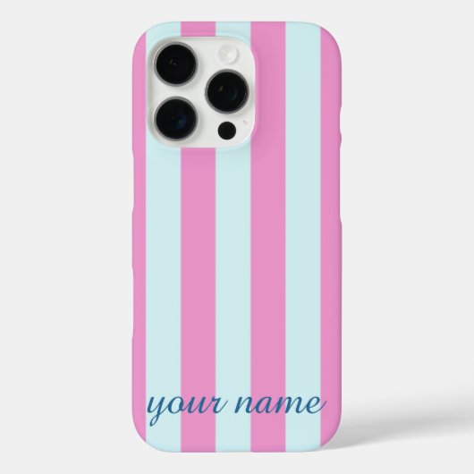 ブルーとピンクのストライプのカスタマイズ可能な名前のスマホケース Case-Mate iPhoneケース (裏面)