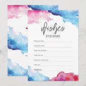 ブルーとピンクのスプラッシュ ベイビー シャワーの願い 赤ちゃんのために 招待状 (正面/裏面)