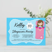 ブルーとピンクのスリープオーバー パーティー 誕生日招待状 招待状 (スタンド正面)