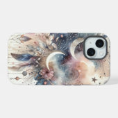 ブルーとピンクのドリームキャッチャー iPhone 15ケース (裏面横)
