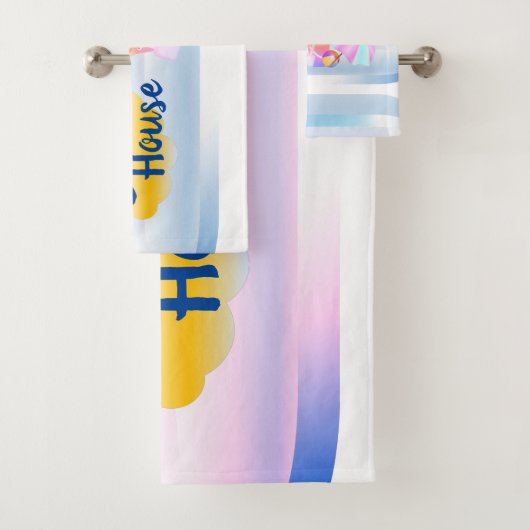 ブルーとピンクのビーチハウスタオルセット2 バスタオルセット (インサイチュ)