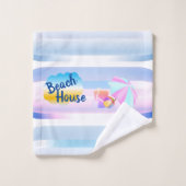 ブルーとピンクのビーチハウスタオルセット バスタオルセット (ウォッシュタオル)