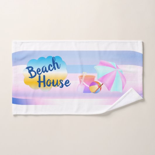 ブルーとピンクのビーチハウスタオルセット バスタオルセット (ハンドタオル)