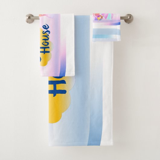 ブルーとピンクのビーチハウスタオルセット バスタオルセット (インサイチュ)