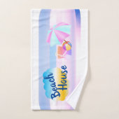 ブルーとピンクのビーチハウスタオルセット バスタオルセット (ハンドタオル)