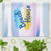 ブルーとピンクのビーチハウスティータオル キッチンタオル (折り畳み)