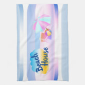 ブルーとピンクのビーチハウスティータオル キッチンタオル (縦)