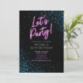 ブルーとピンクのモダン誕生日パーティーへの招待 招待状 (スタンド正面)