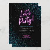 ブルーとピンクのモダン誕生日パーティーへの招待 招待状 (正面/裏面)