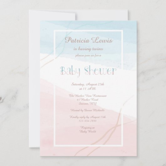 ブルーとピンクのモダン 招待状 (正面)