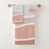 ブルーとピンクのレトロスタイル波デザイン バスタオルセット (インサイチュ)
