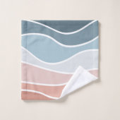 ブルーとピンクのレトロスタイル波デザイン バスタオルセット (ウォッシュタオル)