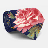 ブルーとピンクのレトロフローラデザイン ネクタイ (ロール)