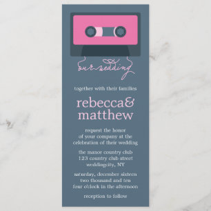 ブルーとピンクのレトロミキステープ結婚ス 招待状